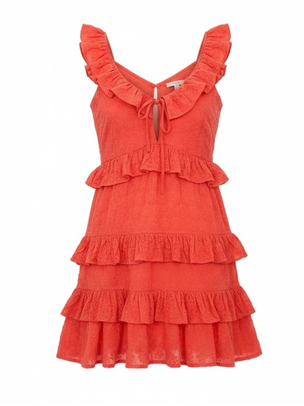 Lovers + Friends Dean Mini Dress Tomato Red Eyelet Tiered Ruffle Small - Picture 1 of 14